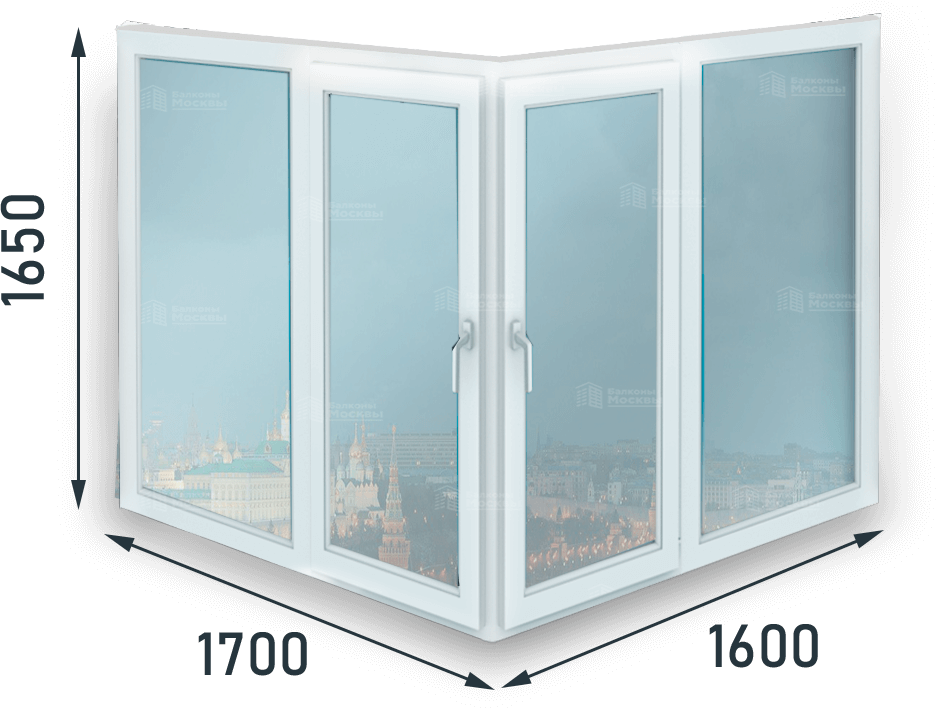 Стоимость оконной конструкции размерами 1600+1700x1650