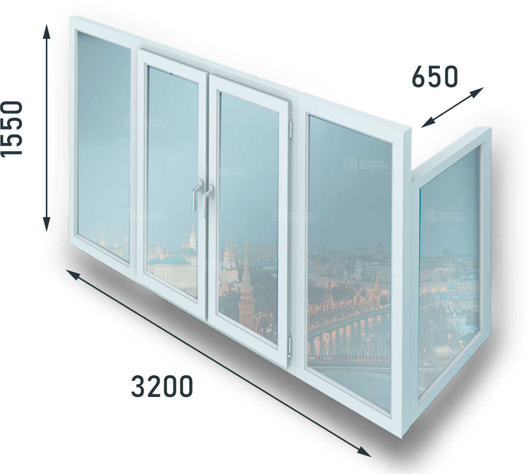 Стоимость оконной конструкции размерами 3200+650x1550